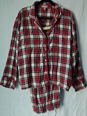 J. CREW Plaid Pajama Set Size L Red Tartan Flannel Sleepwear EUC